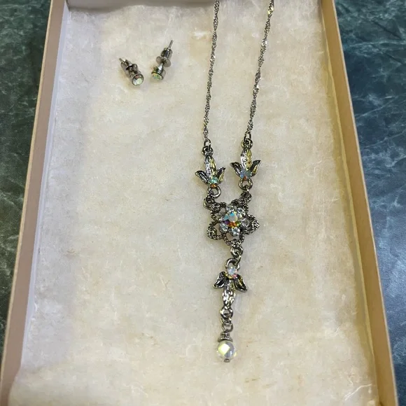 Elegant Silver Necklace and Earring Set - Picture 1 of 3
